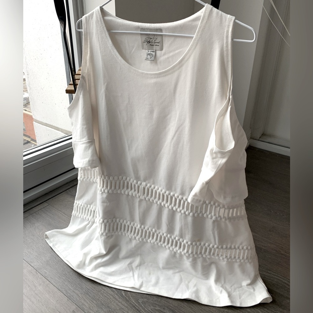 White Cut Our Shoulder Flowy Top